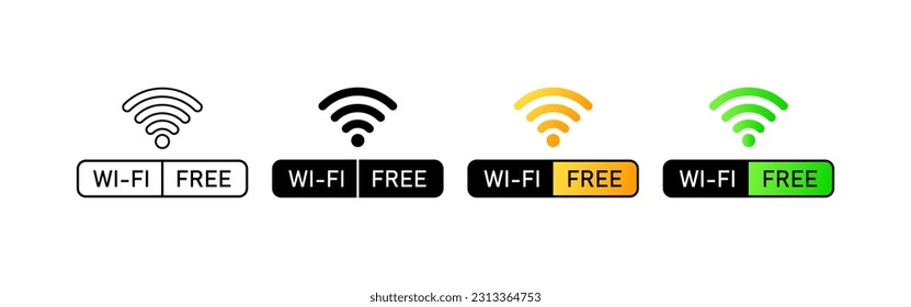 Free wi-fi. Razine styles, color, free Wi-Fi icons. Vector icons.