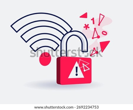Free wifi security risk symbol with an open padlock and public network symbol. Easy to use for your website or presentation.