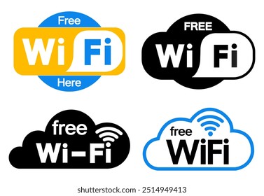 Free WiFi Set Symbol Sign, Vector Illustration, Isolate On White Background Label.EPS10 
