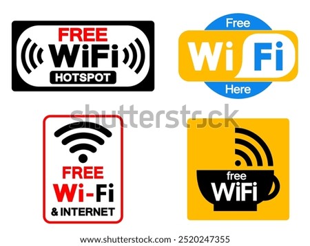 Free WiFi Set Symbol Sign, Vector Illustration, Isolate On White Background Label.EPS10 