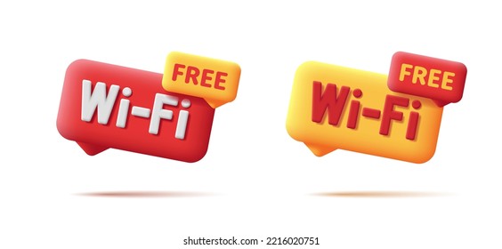Free Wifi Sign, 3d Illustration Speach Bubble With Text, Red And Yellow Symbol, Isolated