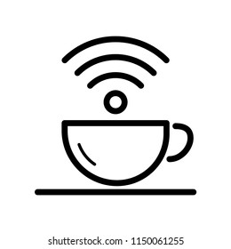 Free WiFi Sign for Cafe, Shop or Restaurants, put the WiFi icon on cup. Simple design, stroke outline style. Line vector. Isolate on white background.