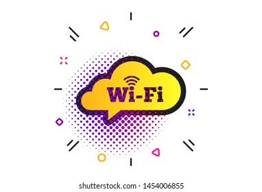 Free wifi sign. Halftone dots pattern. Wifi symbol. Wireless Network icon. Wifi zone. Classic flat wifi icon. Vector