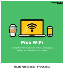 Free Wifi Sign With Laptop Coffee and Phone Text Template