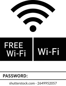 Free Wi-Fi Sign: Modern, Minimalist Design, Black Background, White Text, Simple, Clean, and Bold Typography.
