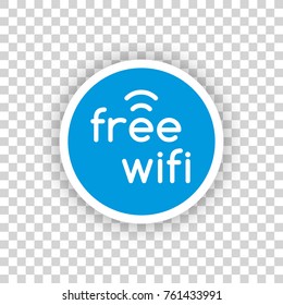 Free WiFi sign on transparent background. Simple round Wifi sticker with shadow. Vector illustration