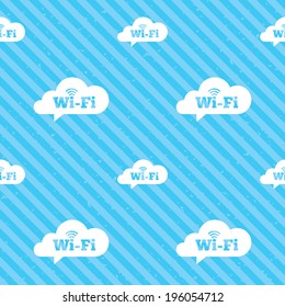 Free wifi sign. Wifi symbol. Wireless Network icon. Wifi zone. Seamless diagonal lines texture. Blue grunge texture background. Vector