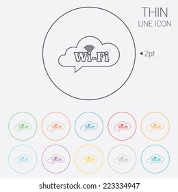 Free wifi sign. Wifi symbol. Wireless Network icon. Wifi zone. Thin line circle web icons with outline. Vector