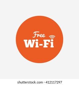 Free wifi sign. Wifi symbol. Wireless Network icon. Wifi zone. Orange circle button with icon. Vector