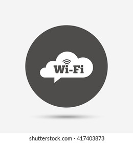 Free wifi sign. Wifi symbol. Wireless Network icon. Wifi zone. Gray circle button with icon. Vector