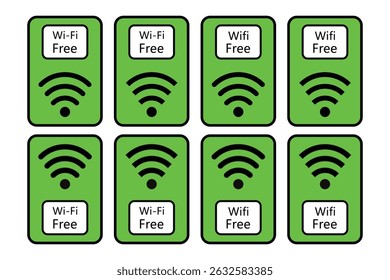 Wi-Fi gratuito assina símbolos ícone definido em verde vibrante para áreas públicas.