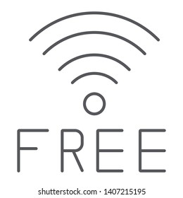 Free wifi thin line icon, signal and connection, wireless internet sign, vector graphics, a linear pattern on a white background, eps 10.