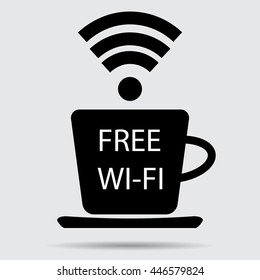 Free wifi vector. Cup of coffee and free internet illustration