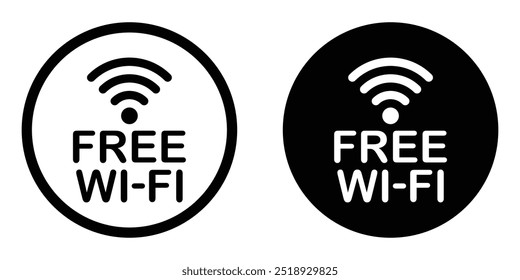 WiFi gratuito ícone de vetor definido. Sinal de zona Wi-Fi. Símbolo de rede de pontos de conexão sem fio. Sinal de Internet Wi-Fi gratuito. Acesso remoto.