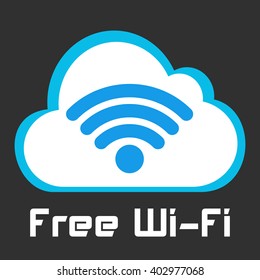 Free wifi vector sign. Wireless Network icon. Wifi zone. White and blue flat button with wi-fi symbol. Modern UI element. Vector illustration.