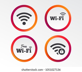 Free Wifi Wireless Network icons. Wi-fi zone locked symbols. Password protected Wi-fi sign. Infographic design buttons. Circle templates. Vector