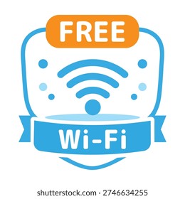 Free WiFi Zone Badge Vector Icon with Shield and Ribbon – Wireless Internet Connection Symbol Logo Isolated on White Background