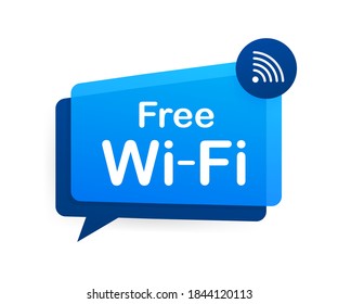 Free wifi zone blue icon. Free wifi here sign concept. Vector stock illustration.	