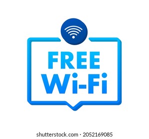 Free wifi zone blue icon. Free wifi here sign concept. Vector stock illustration.