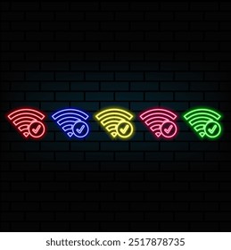 Free wifi zone blue icon. Free wifi here sign concept. Neon icon. Vector illustration.