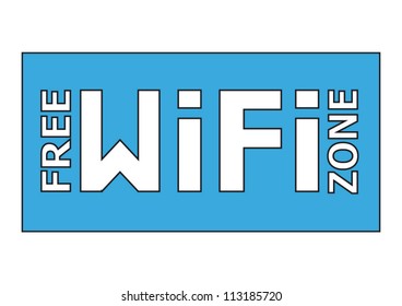 Free WiFi zone blue sign in a rectangle frame