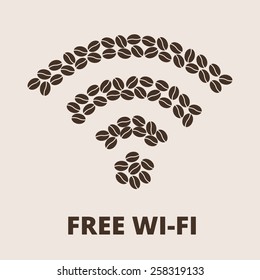 Free Wi-Fi zone icon. Roasted coffee beans. 
