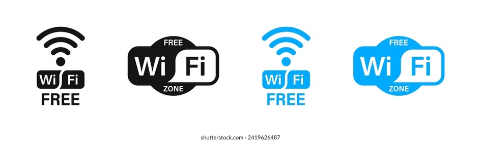 Conexión inalámbrica a internet gratuita. Zona wifi. Juego de iconos WiFi. Símbolos de conexión a Internet. Símbolos de Internet inalámbrica. 