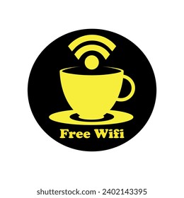 Free wifi zone icon. Wireless hotspot symbol. Public network signs. Connect the available symbols. Mobile internet icon. Black and yellow colors. Vector isolated sign.