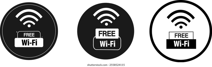 Free wifi zone icon. Wireless hotspot symbol. Public network signs. Router icon. Wifi modem illustration.
