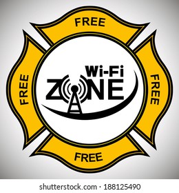 Free wi-fi zone sign in a shape form of a fire department  badge or emblem