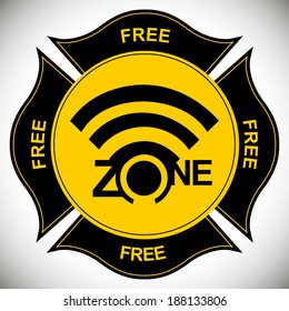  Free Wi-fi Zone Sign In A Shape Form Of A Fire Department  Badge Or Emblem 2