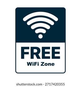Free WiFi zone sign with wireless signal icon and bold text on white background for internet access notice