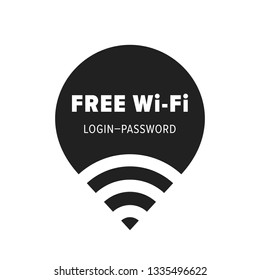 Free Wi-fi Zone Vector Icon. Public Free Wifi Wlan Hotspot Sticker With Login And Password Template