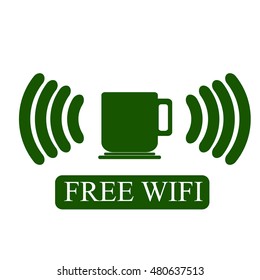 Free Wi-Fi zone vector icon. Cup with wireless signal