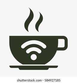 Free Wi-Fi zone vector icon. Cup with wireless signal.