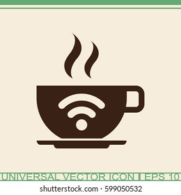Free Wi-Fi zone vector icon. Cup with wireless signal.