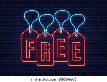 Free wording neon gift tags. Vector illustration