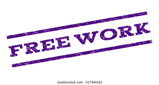 Free Work watermark stamp. Text tag between parallel lines with grunge design style. Rubber seal stamp with scratched texture. Vector indigo blue color ink imprint on a white background.