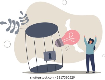 Free your mind and let creativity idea and imagination fly, mindfulness thinking, break free to get solution for business problem concept.flat vector illustration.