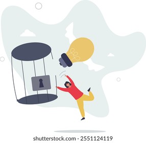 Free your mind and let creativity idea and imagination fly, mindfulness thinking, break free to get solution for business problem concept.flat characters.