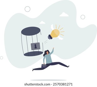 Free your mind and let creativity idea and imagination fly, mindfulness thinking, break free to get solution for business problem concept.flat characters.