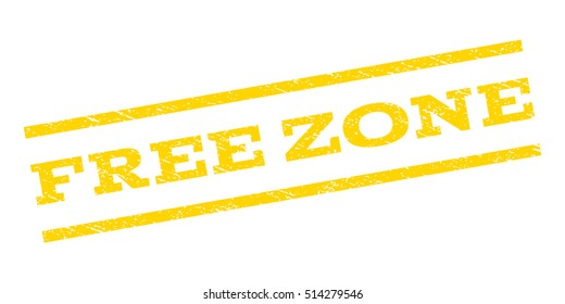 Free Zone watermark stamp. Text tag between parallel lines with grunge design style. Rubber seal stamp with dirty texture. Vector yellow color ink imprint on a white background.