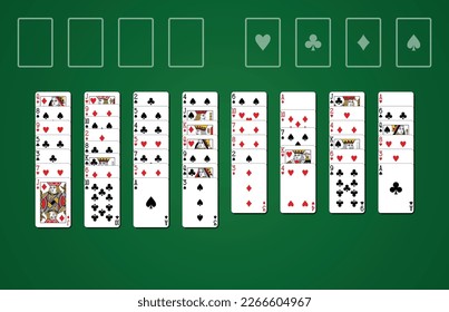 Freecell solitaire card game on green background with standard playing cards