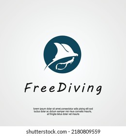 freediving club logo design idea, diving with manta ray illustration