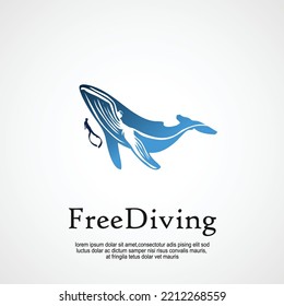 Freediving Logo Design, Extreme Sport Activity Person Swimming With Whale Illustration