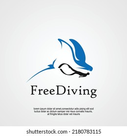 freediving logo design idea, diving with manta ray illustration