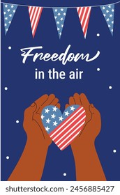 Freedom in the air vertical banner for 4th of July. Vector design for Independence day.