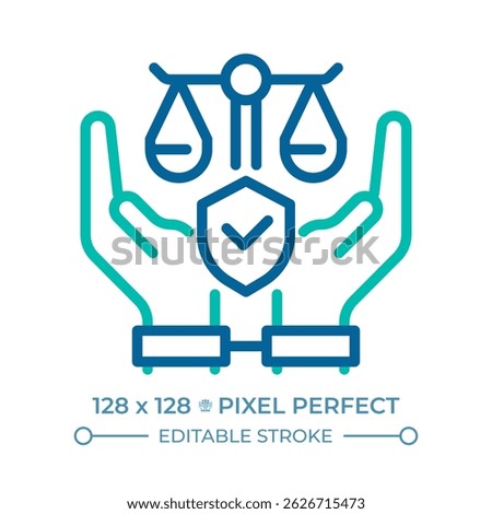 Freedom from arbitrary arrest and exile pixel perfect two color line icon. No unfair detainment. Human rights bicolor outline symbol. Duotone linear pictogram. Isolated illustration. Editable stroke