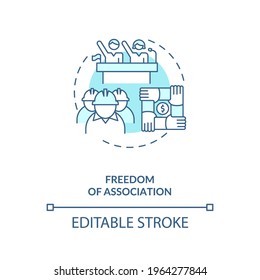 Freedom of association blue concept icon. Labour union. Employees teamwork. Migrant worker rights idea thin line illustration. Vector isolated outline RGB color drawing. Editable stroke