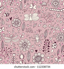 Freedom background. Birds in flowers - cartoon seamless pattern
